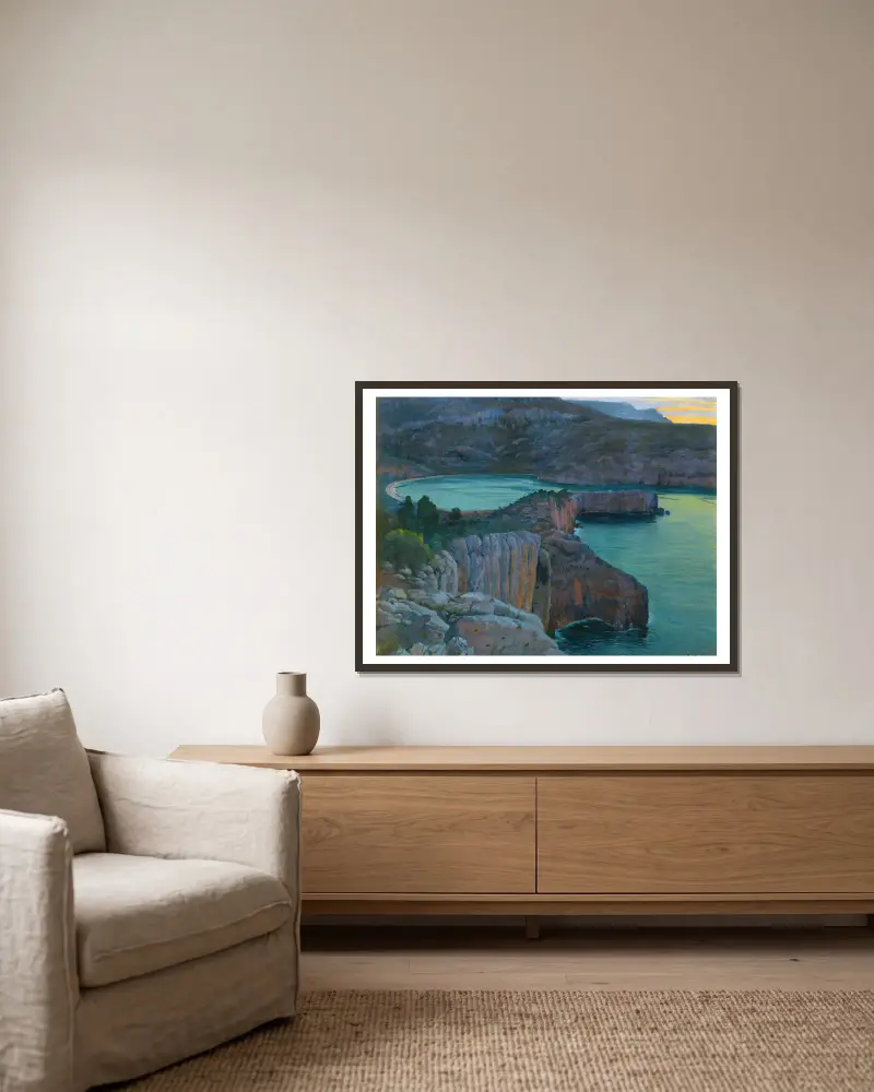 Cala Grisa von Santiago Rusiñol gerahmt an einer Wand