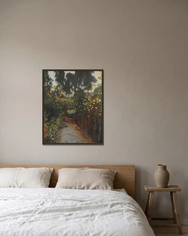 Camino de rosas von Santiago Rusiñol gerahmt an einer Wand