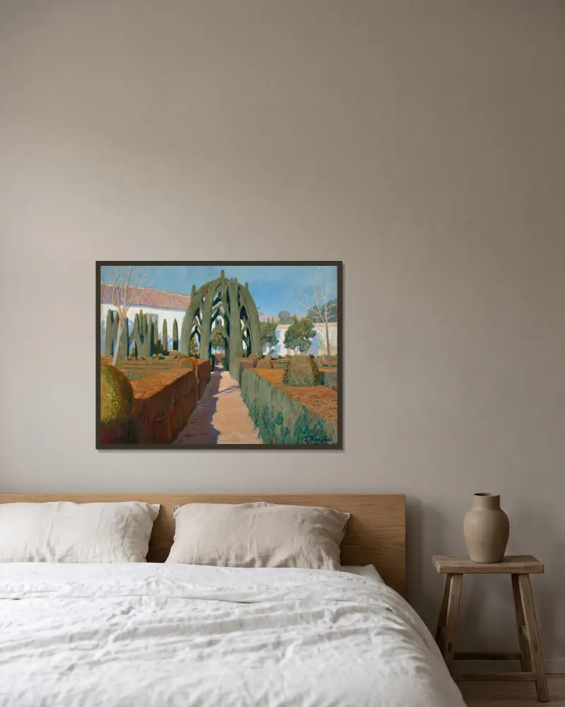 Bailarinaträdgården, Granada av Santiago Rusiñol inramad på en vägg