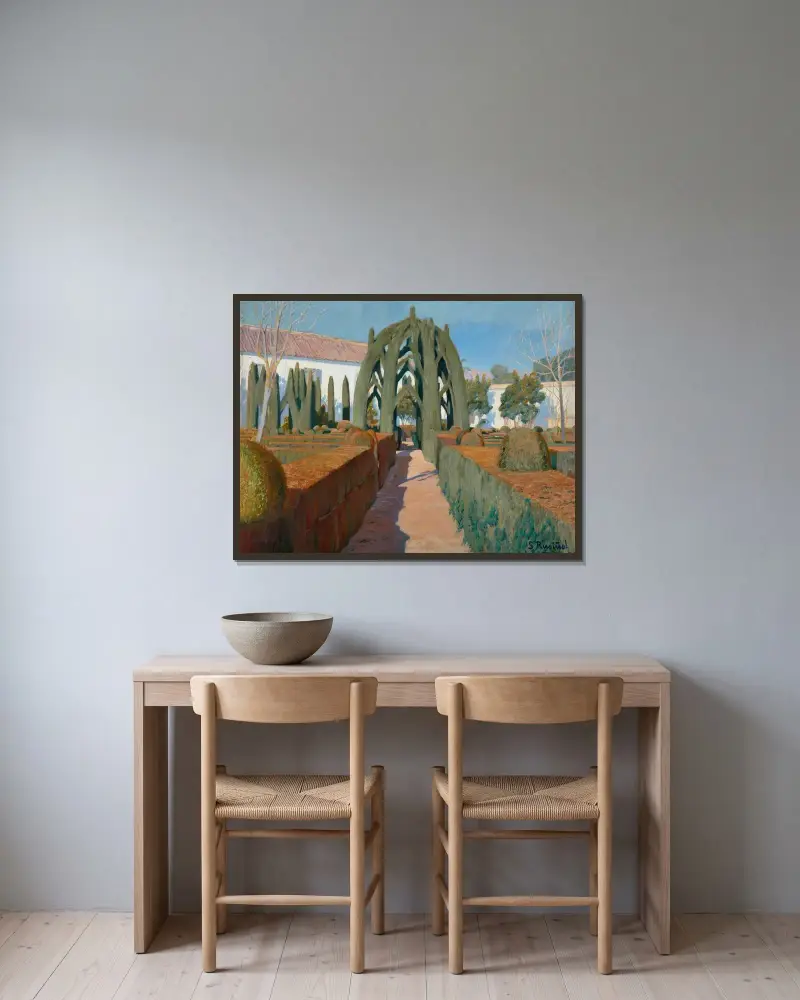 Bailarinaträdgården, Granada av Santiago Rusiñol inramad på en vägg
