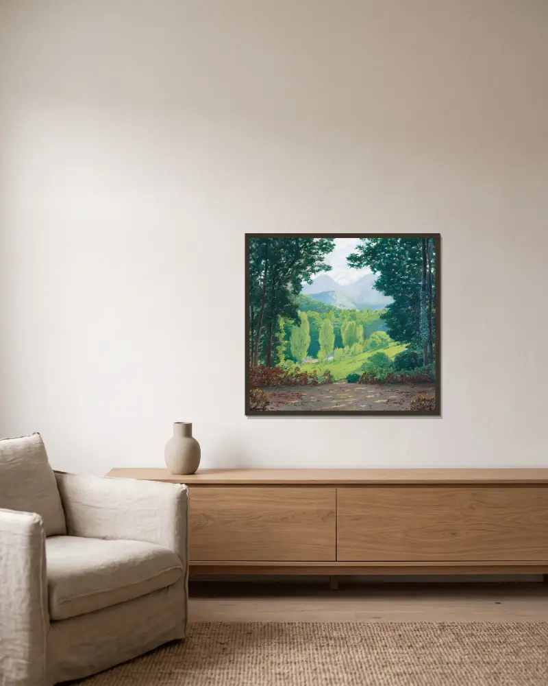 El Montseny (Montseny) von Santiago Rusiñol gerahmt an einer Wand