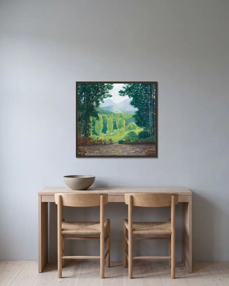 El Montseny (Montseny) von Santiago Rusiñol gerahmt an einer Wand