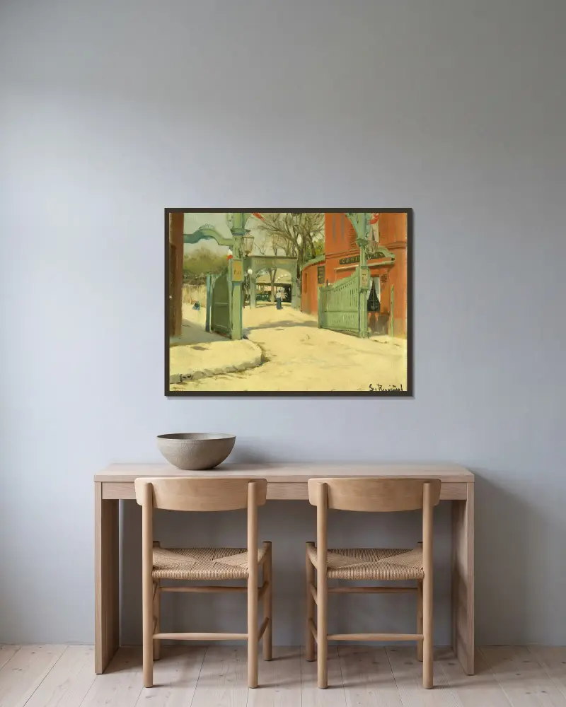 Ingången till Moulin de la Galettes park av Santiago Rusiñol inramad på en vägg