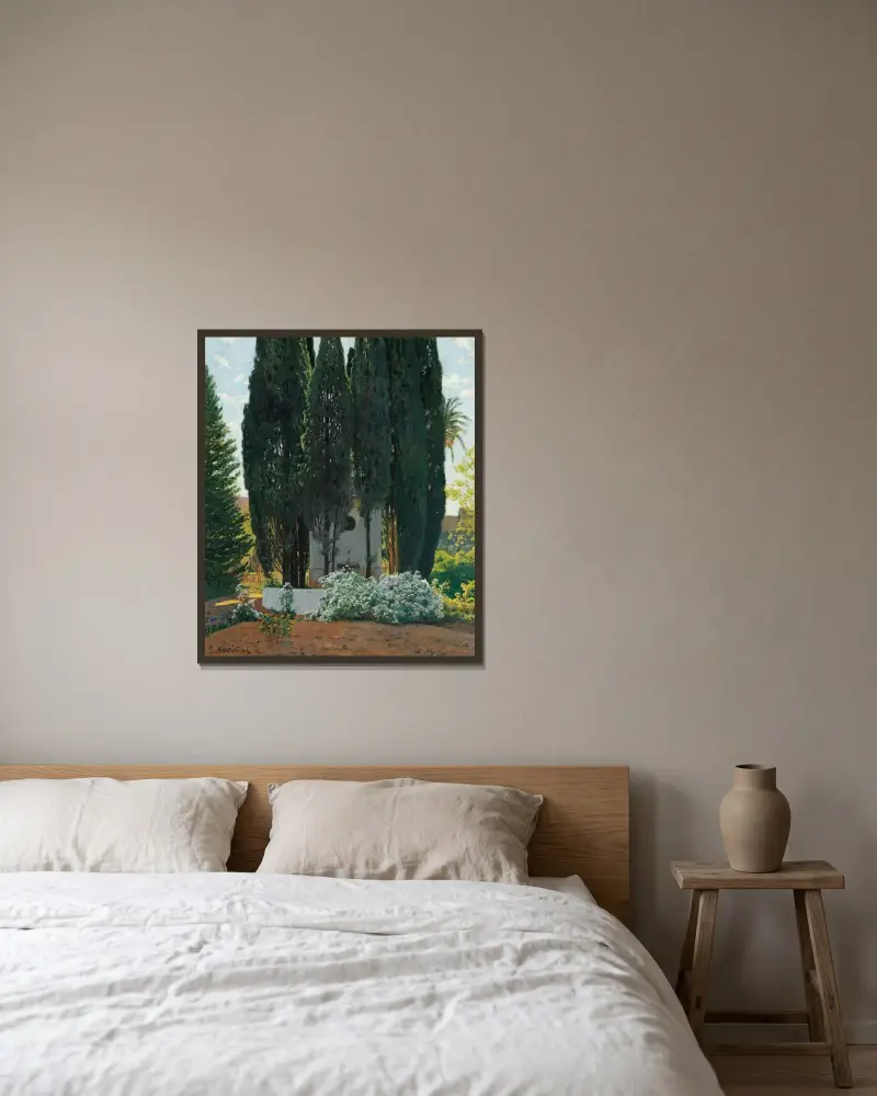 Cypressens fontän av Santiago Rusiñol inramad på en vägg