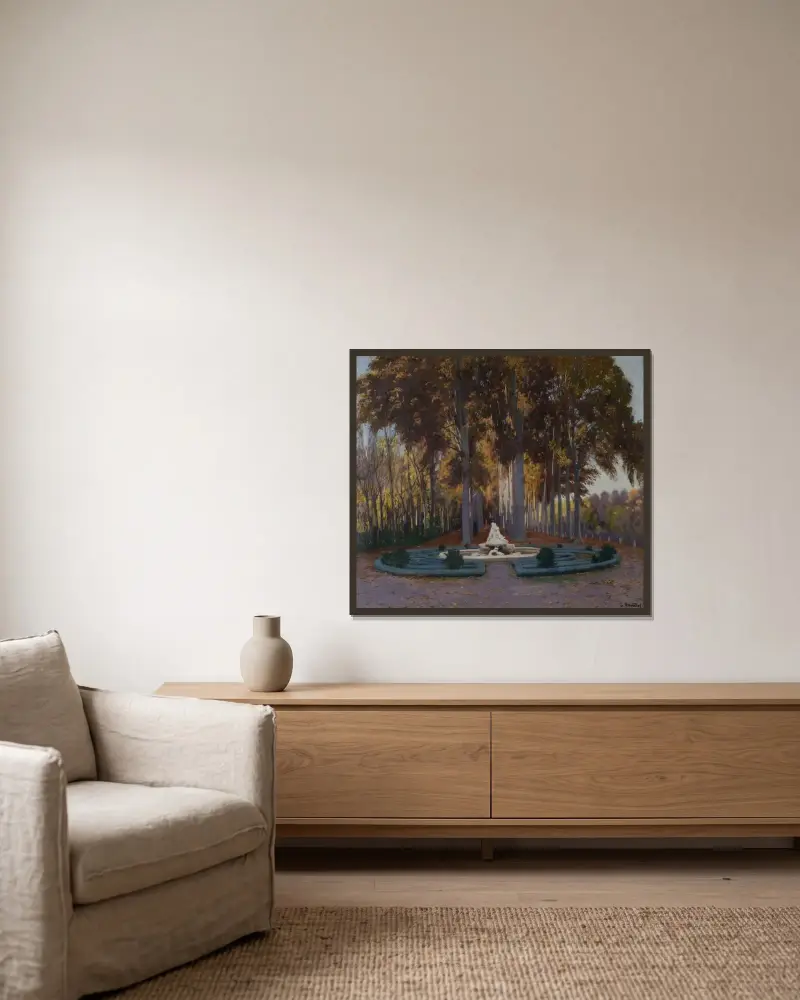 Herbstlich von Santiago Rusiñol gerahmt an einer Wand