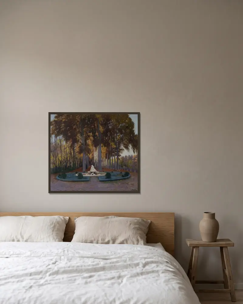 Herbstlich von Santiago Rusiñol gerahmt an einer Wand
