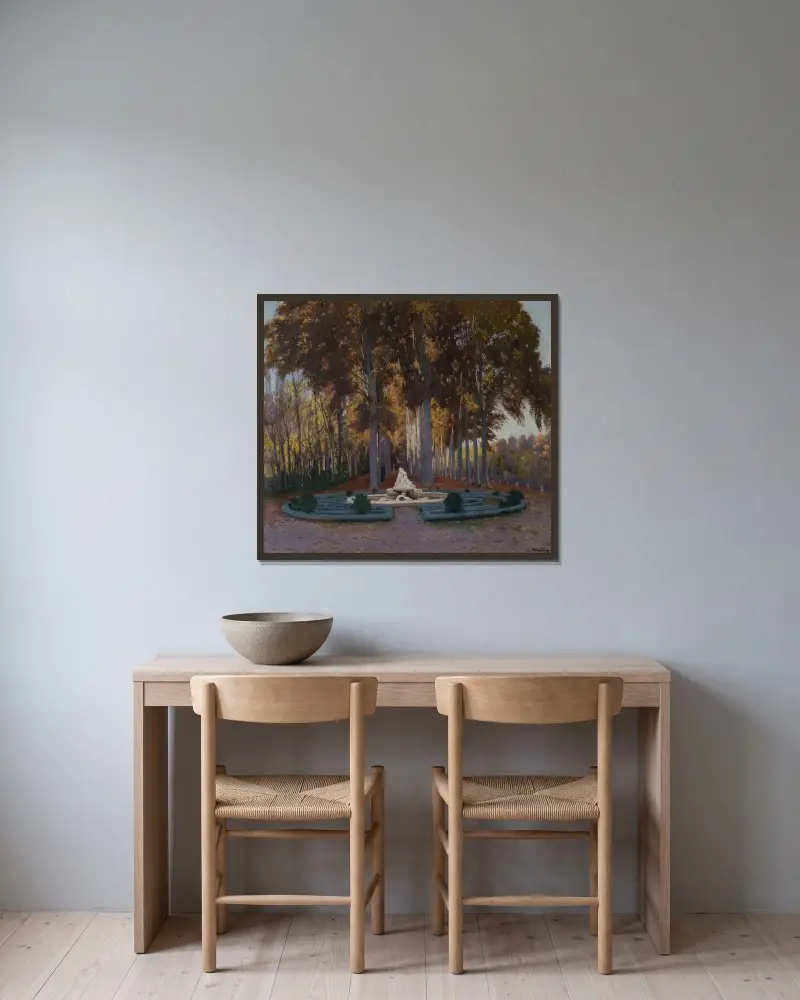 Herbstlich von Santiago Rusiñol gerahmt an einer Wand