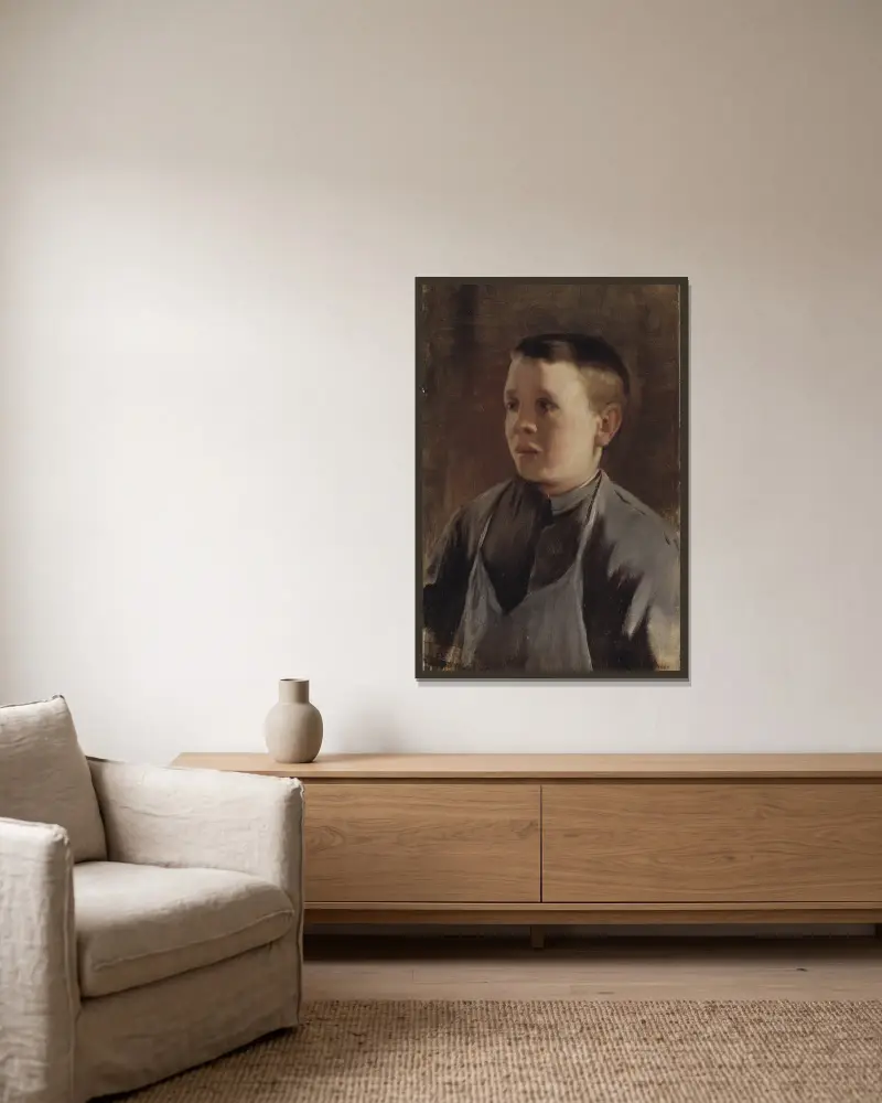 Porträt eines Jungen von Santiago Rusiñol gerahmt an einer Wand