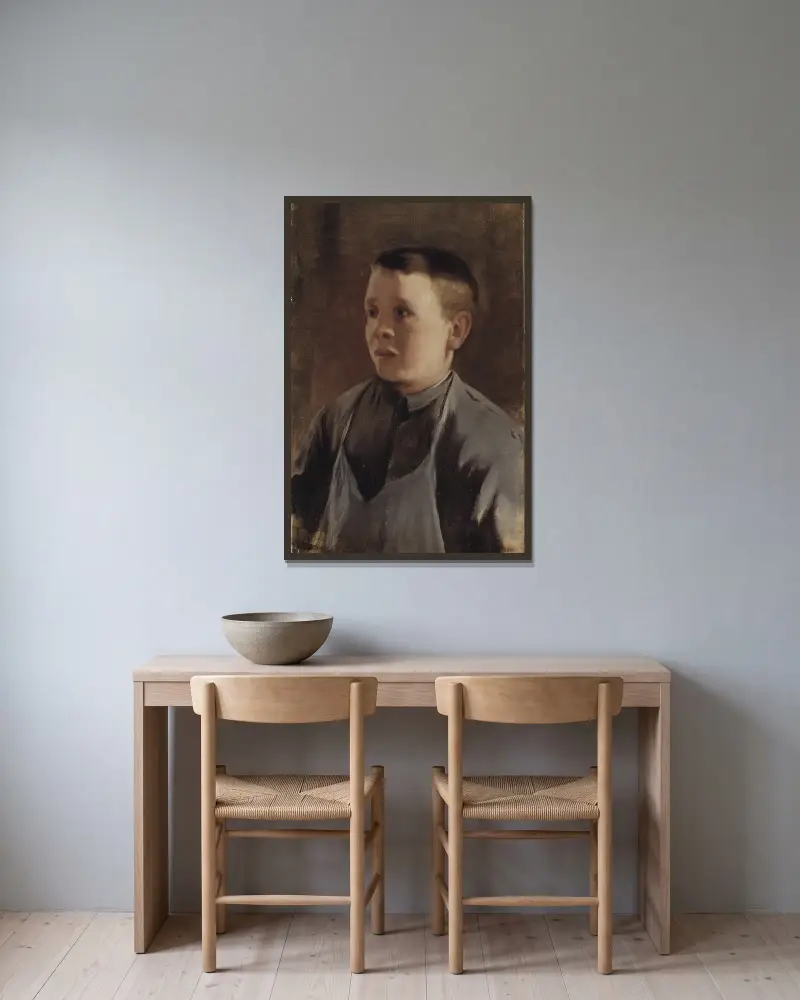 Porträt eines Jungen von Santiago Rusiñol gerahmt an einer Wand