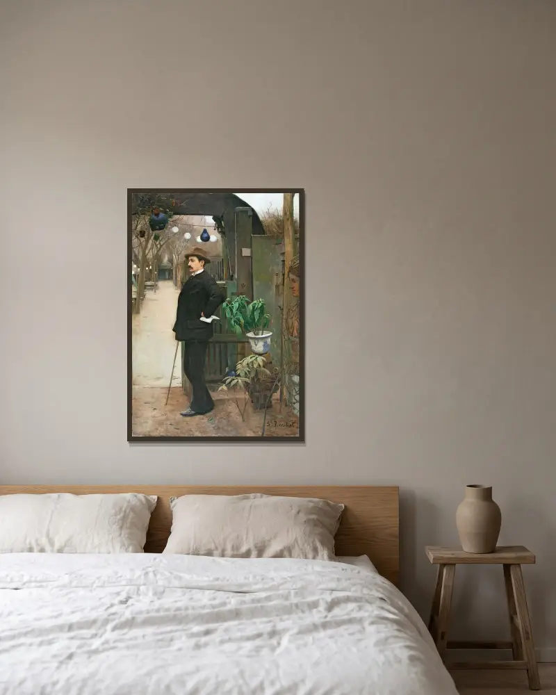 Porträtt av Miquel Utrillo av Santiago Rusiñol inramad på en vägg