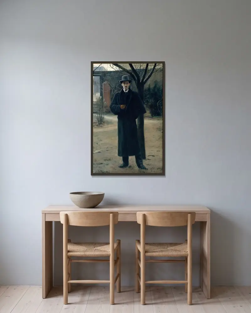 Porträtt av Miquel Utrillo av Santiago Rusiñol inramad på en vägg