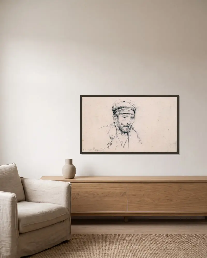 Studie av ett mannshuvud av Santiago Rusiñol inramad på en vägg
