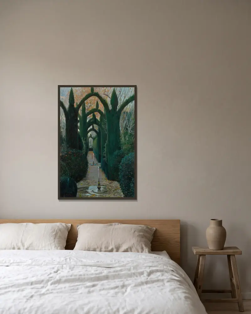 Die Gärten der Generalife, Granada – Nr. 2 von Santiago Rusiñol gerahmt an einer Wand