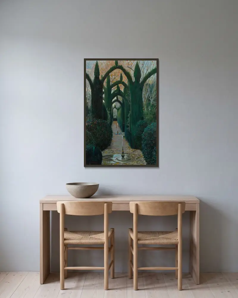 Die Gärten der Generalife, Granada – Nr. 2 von Santiago Rusiñol gerahmt an einer Wand