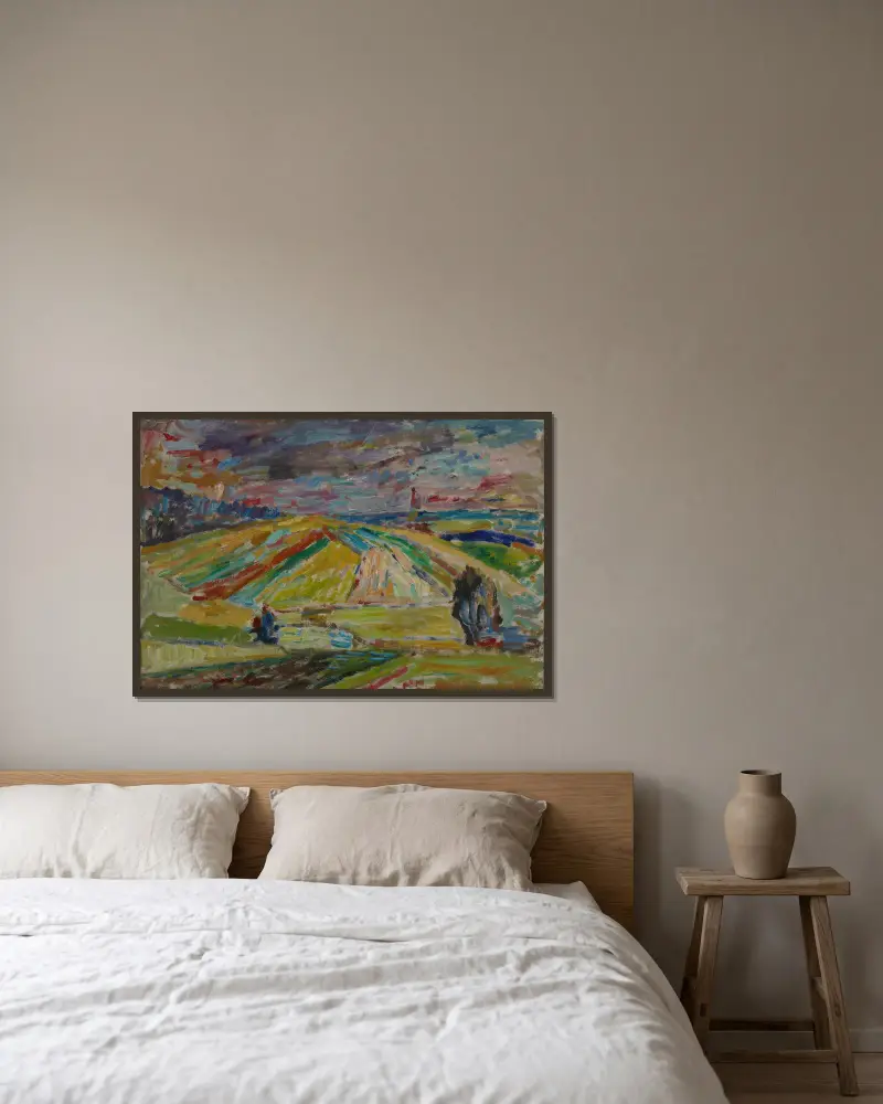 Landschaft mit einem Flickenteppich aus Feldern von Sasza Blonder gerahmt an einer Wand