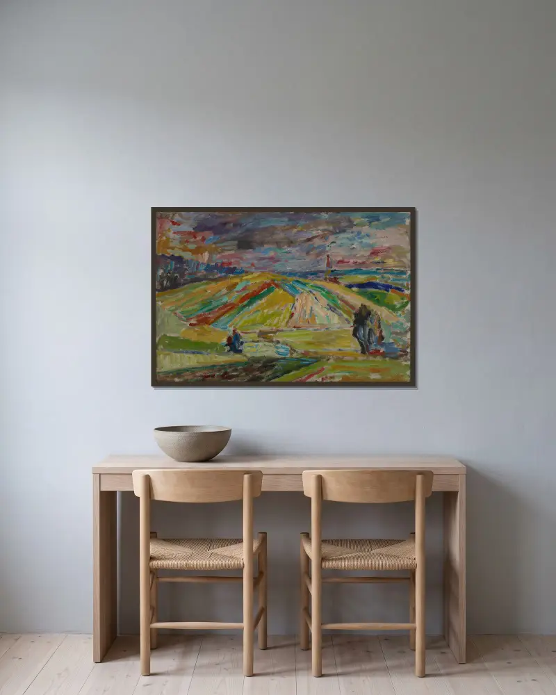 Landschaft mit einem Flickenteppich aus Feldern von Sasza Blonder gerahmt an einer Wand