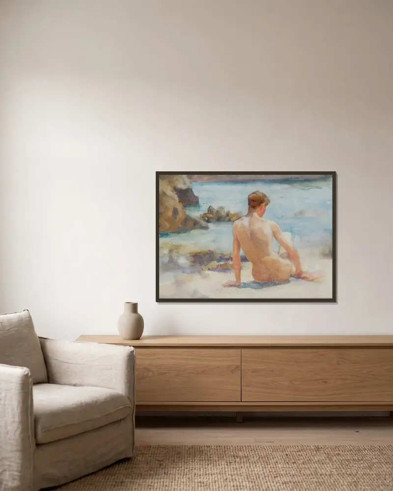 En sommardag av Henry Scott Tuke inramad på en vägg
