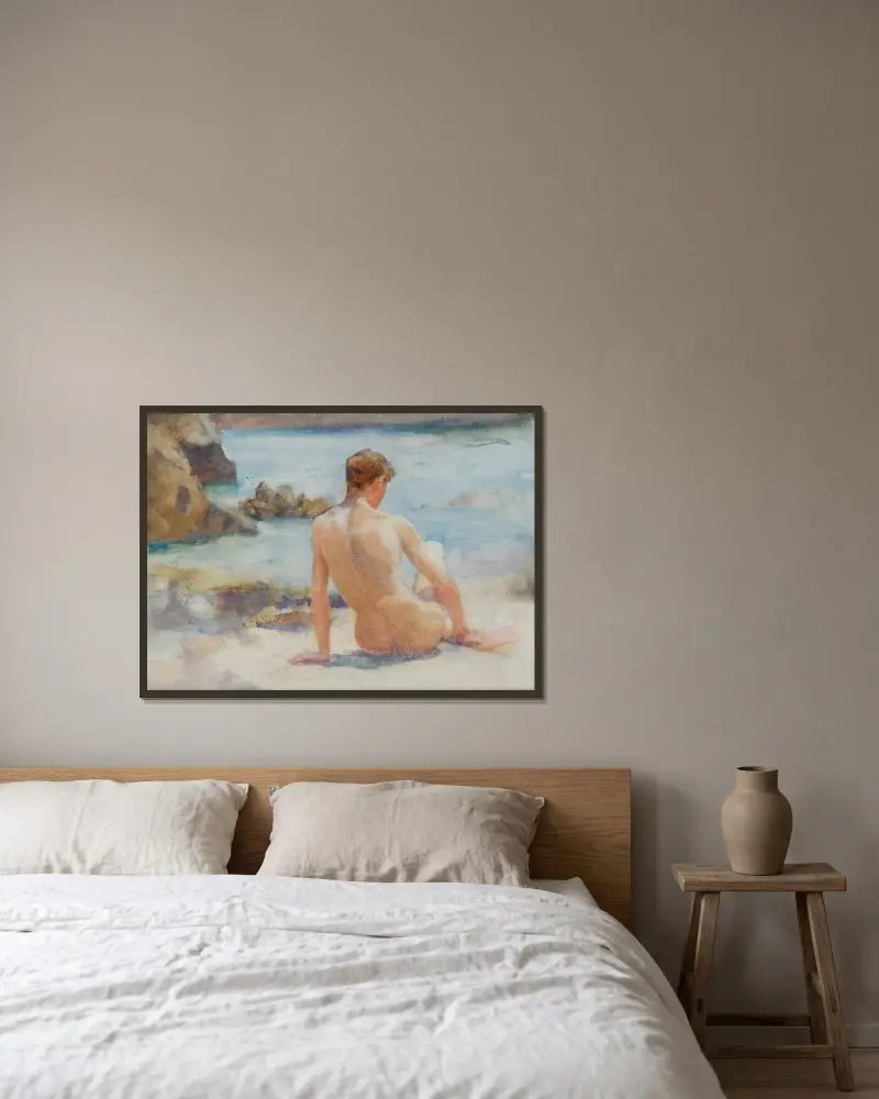 En sommardag av Henry Scott Tuke inramad på en vägg