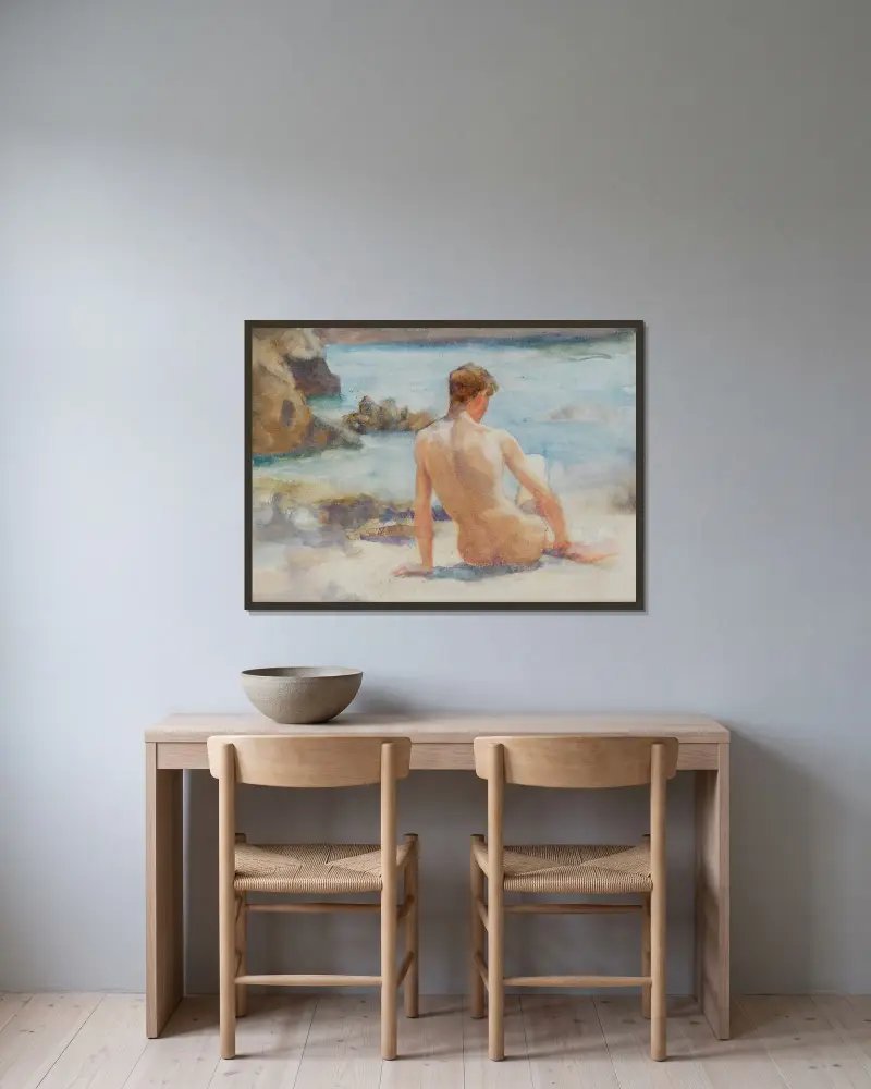 En sommardag av Henry Scott Tuke inramad på en vägg