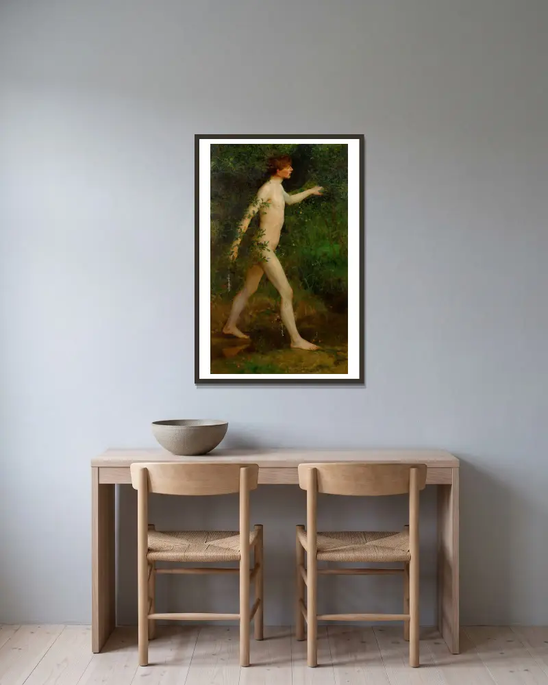Ein Waldbadender von Henry Scott Tuke gerahmt an einer Wand