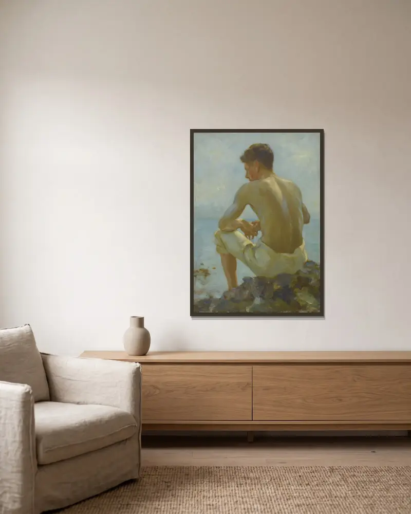 Ein junger Seemann von Henry Scott Tuke gerahmt an einer Wand