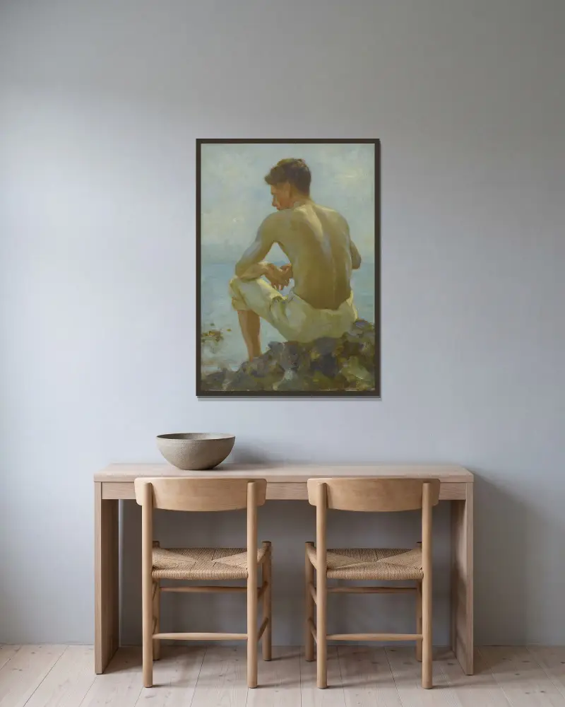 Ein junger Seemann von Henry Scott Tuke gerahmt an einer Wand