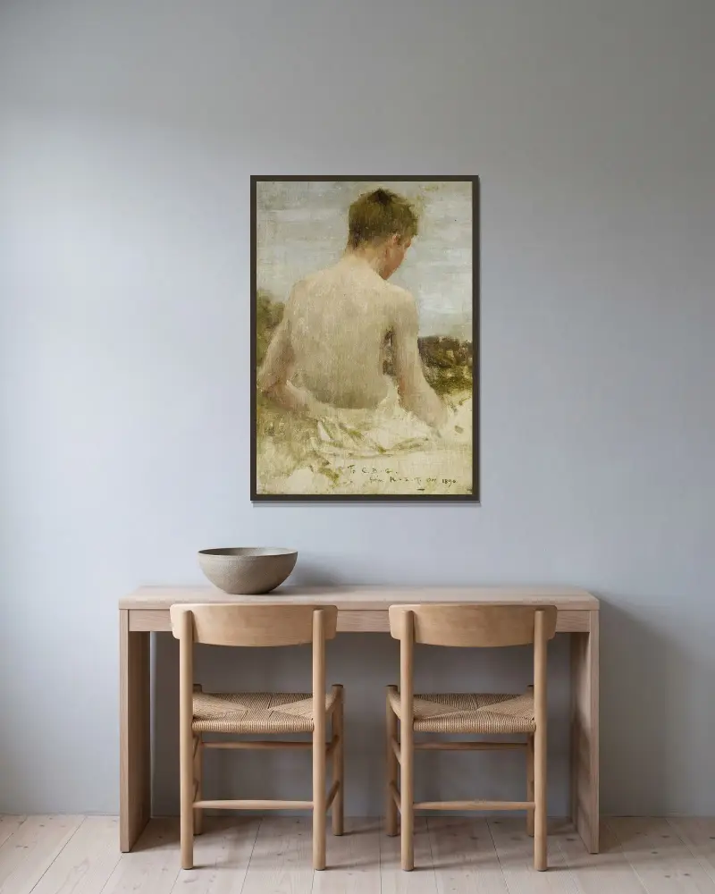 Ryggen av en badande pojke av Henry Scott Tuke inramad på en vägg