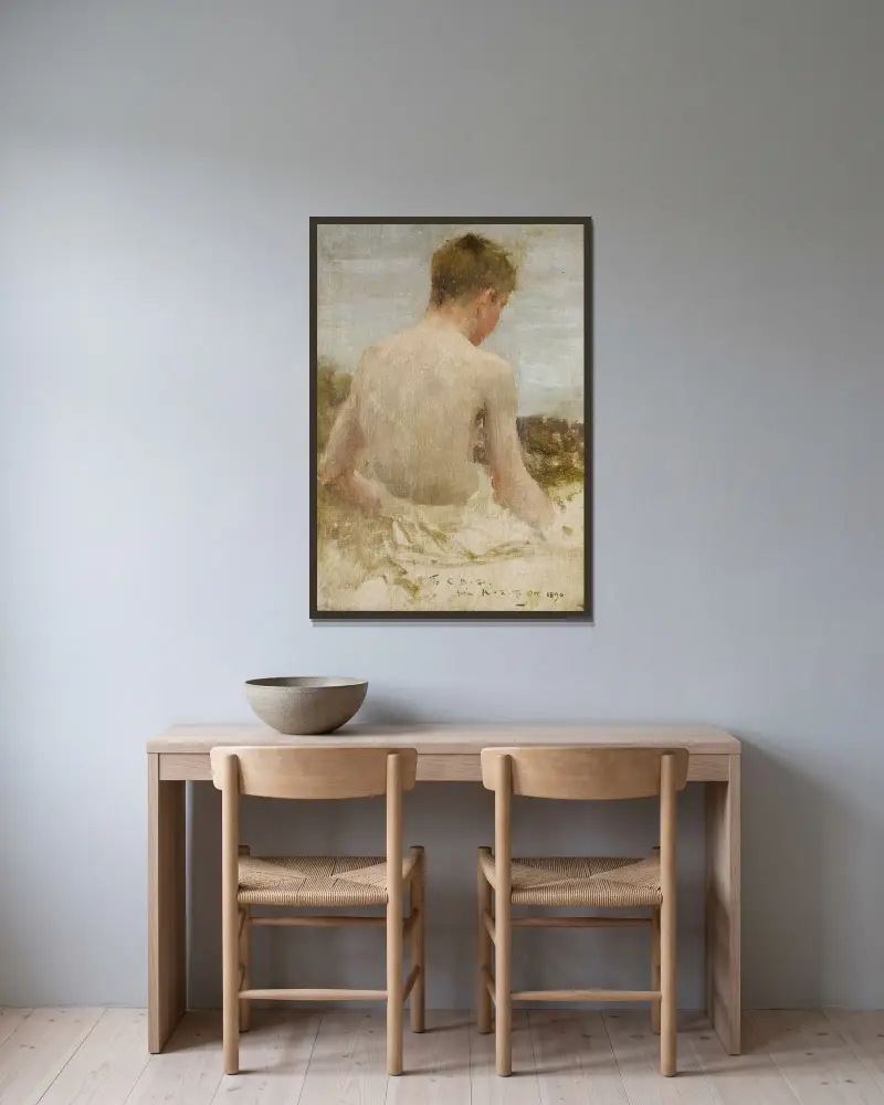 Baksidan av en badande pojke av Henry Scott Tuke inramad på en vägg
