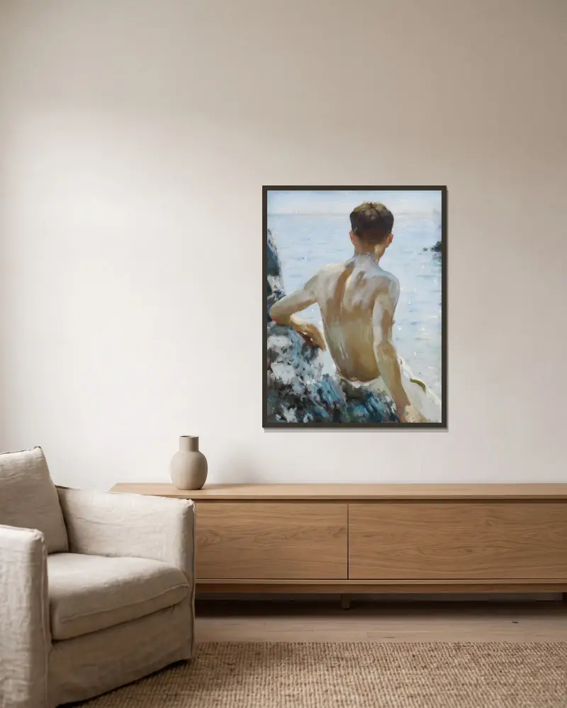 Studie na pláži, Henry Scott Tuke v rámu na stěně