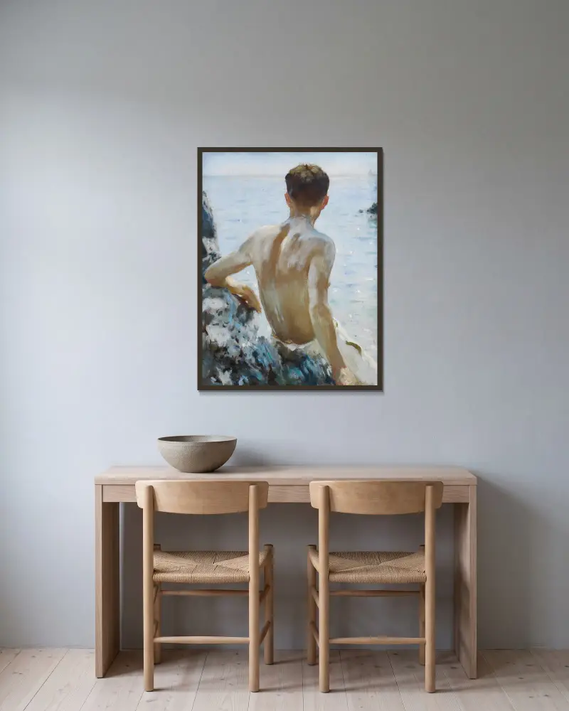 Studie na pláži, Henry Scott Tuke v rámu na stěně