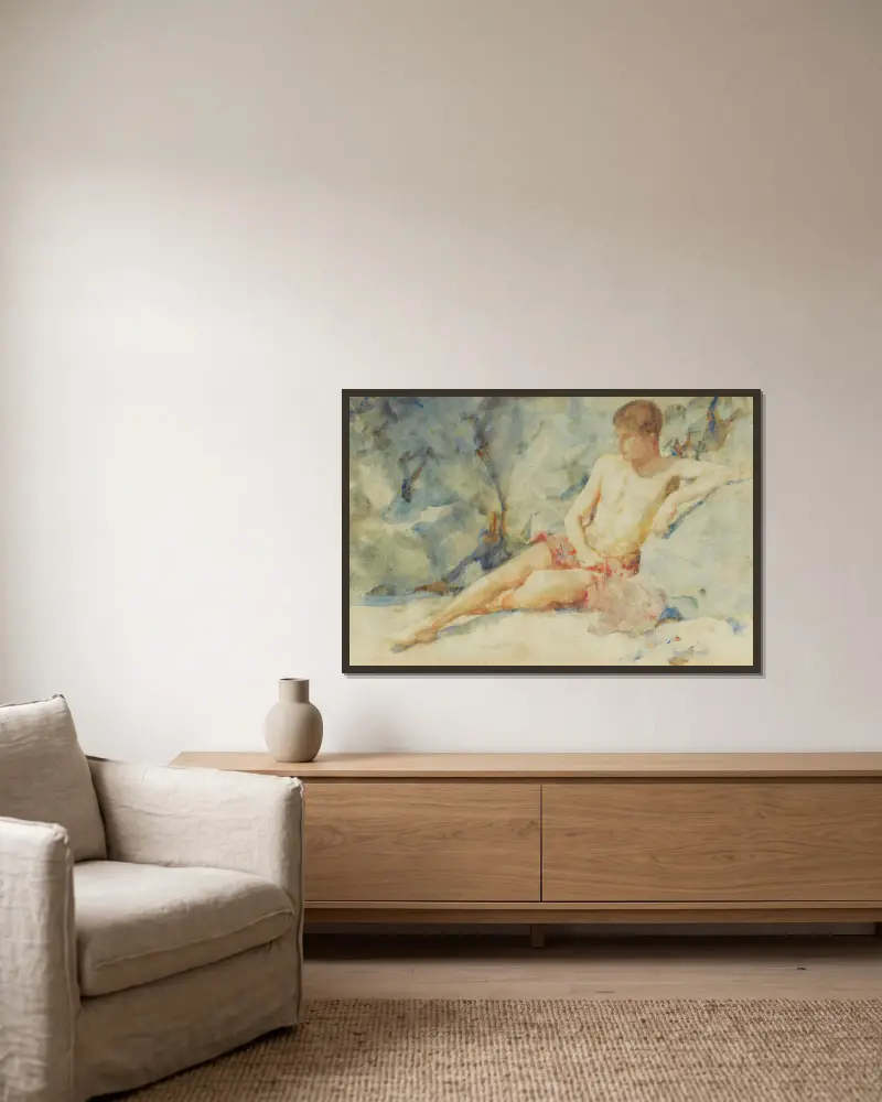 Chlapec proti skále, Henry Scott Tuke v rámu na stěně
