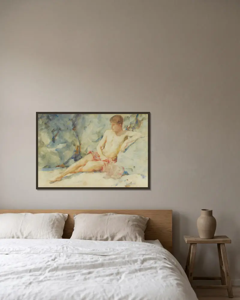 Chlapec proti skále, Henry Scott Tuke v rámu na stěně
