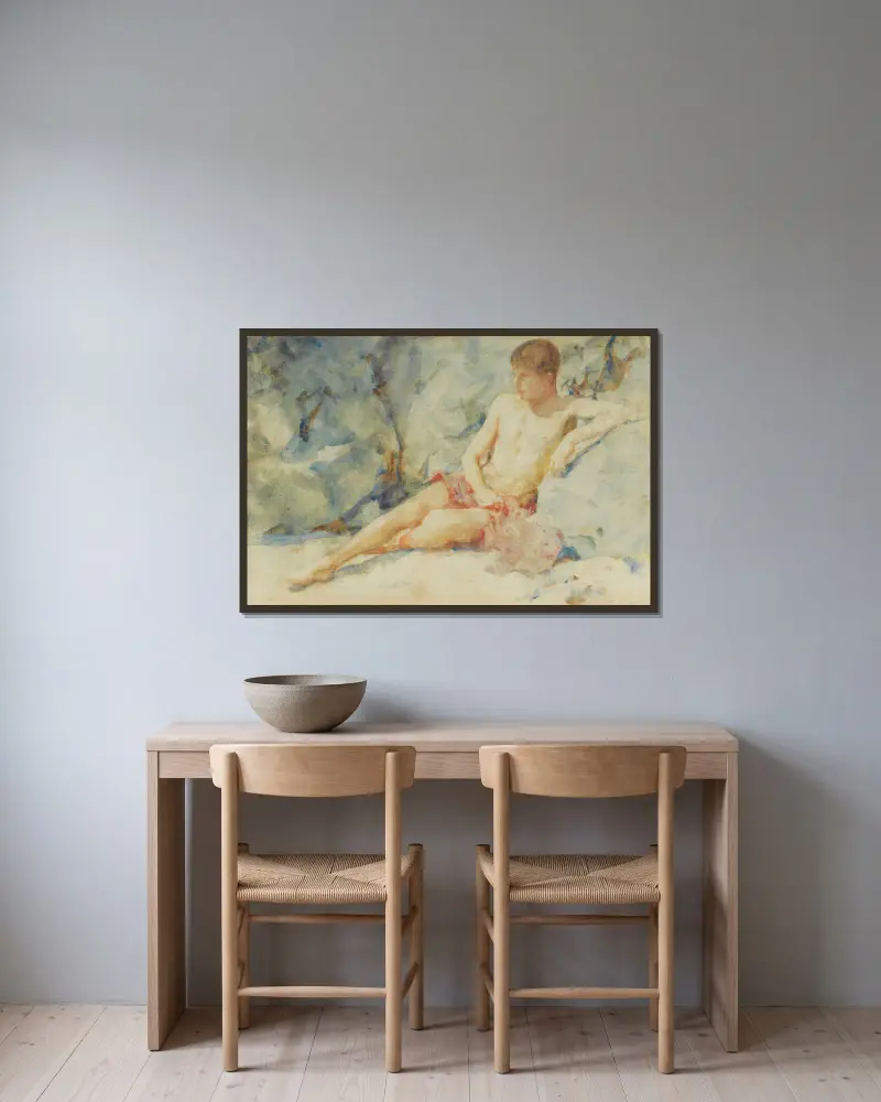 Chlapec proti skále, Henry Scott Tuke v rámu na stěně