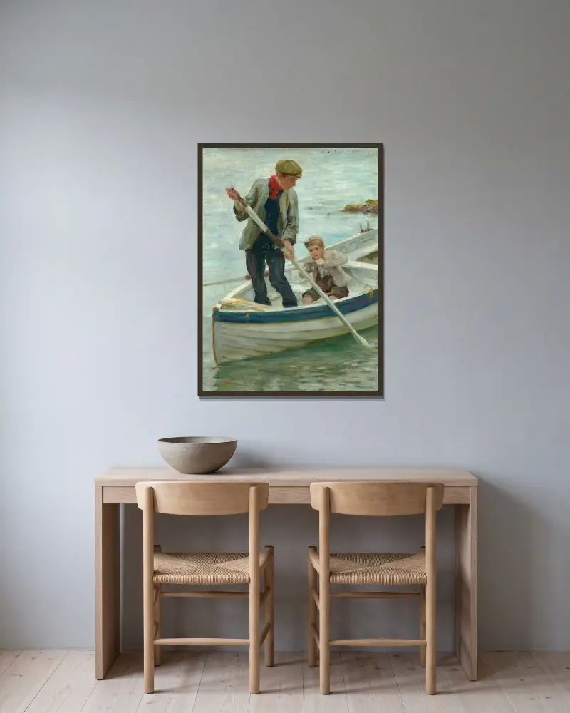 Keeping her off av Henry Scott Tuke inramad på en vägg