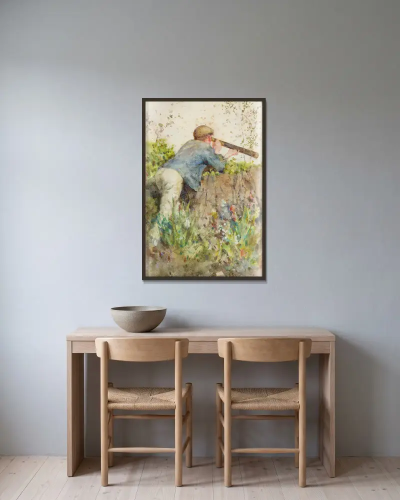 Muž hledící dalekohledem, Henry Scott Tuke v rámu na stěně