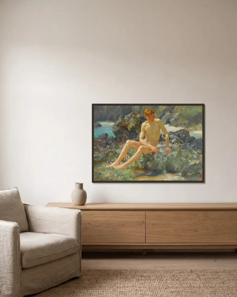 Nahá na skalách, Henry Scott Tuke v rámu na stěně