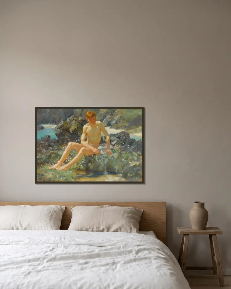 Nahá na skalách, Henry Scott Tuke v rámu na stěně