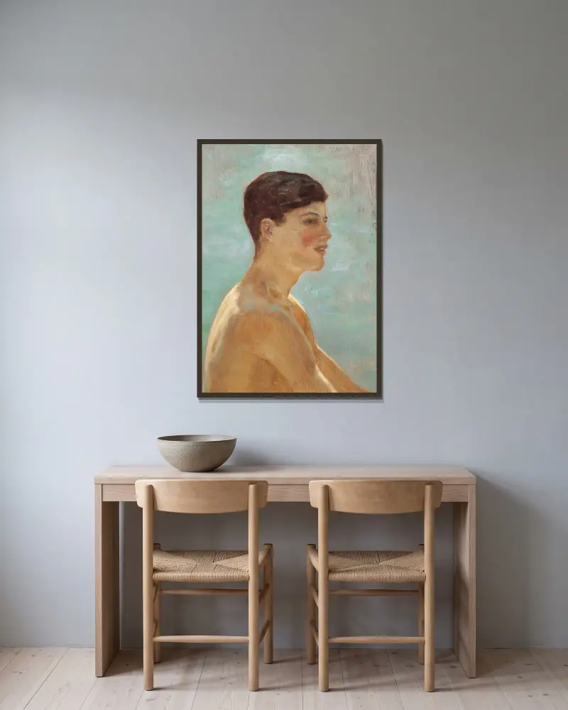 Profile of Donald Rolph av Henry Scott Tuke inramad på en vägg