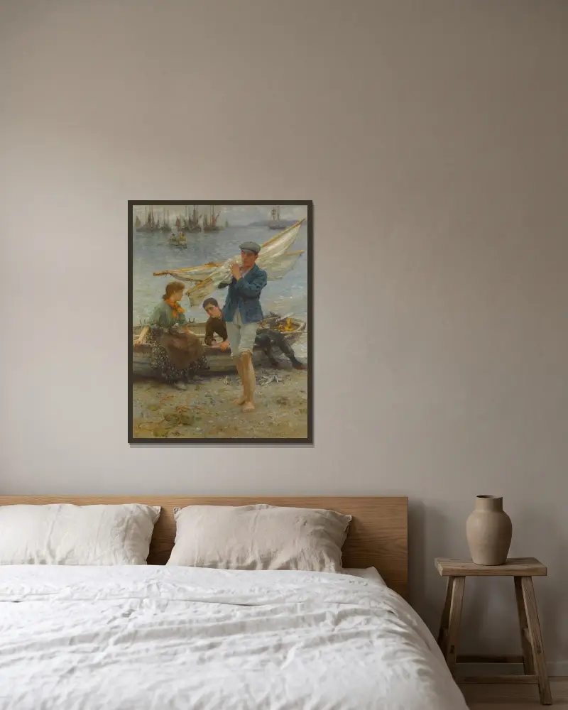 Rückkehr vom Fischfang von Henry Scott Tuke gerahmt an einer Wand