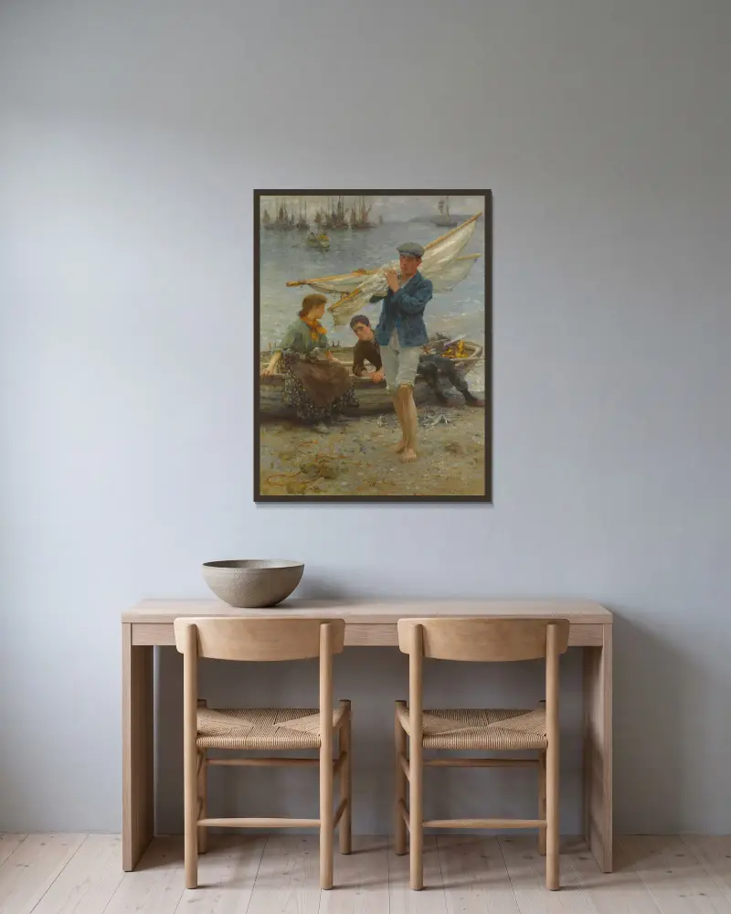 Rückkehr vom Fischfang von Henry Scott Tuke gerahmt an einer Wand