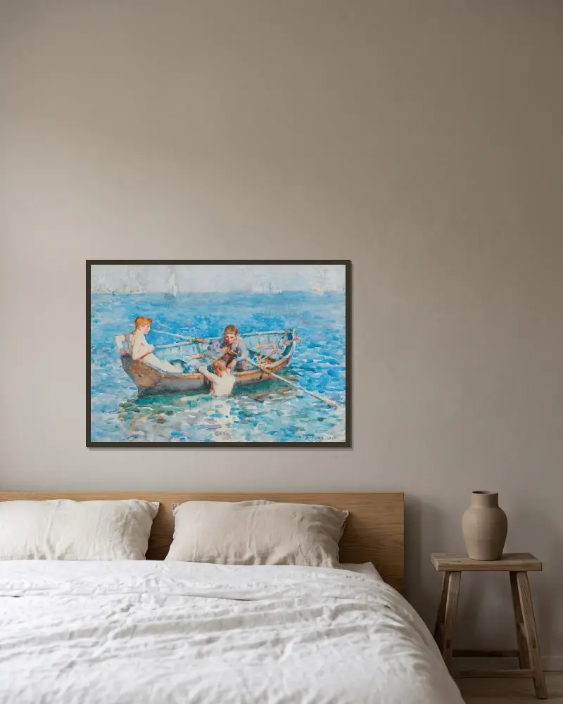 Studie för Augustiblått av Henry Scott Tuke inramad på en vägg