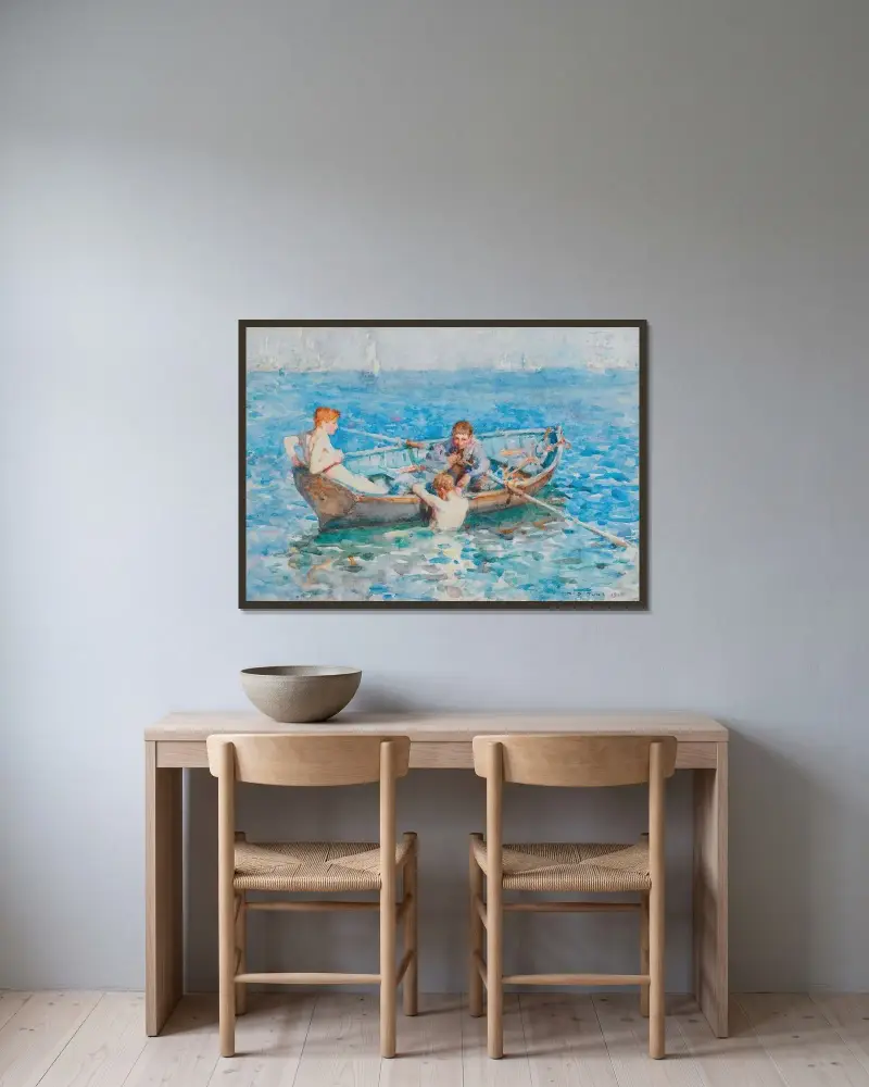 Studie för Augustiblått av Henry Scott Tuke inramad på en vägg