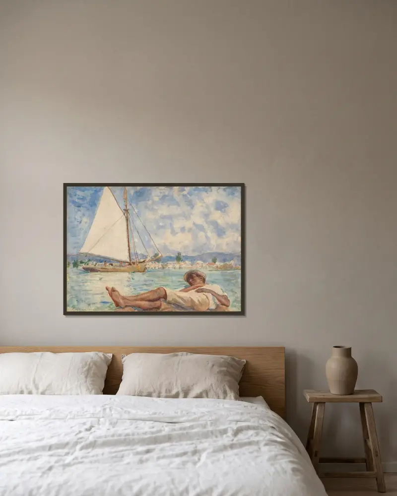 Soliga timmar i Jamaica av Henry Scott Tuke inramad på en vägg