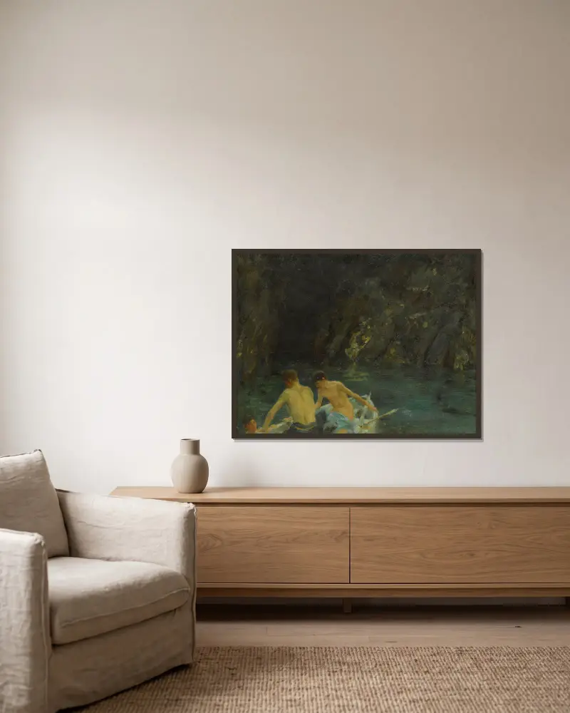 Jeskyně, Henry Scott Tuke v rámu na stěně