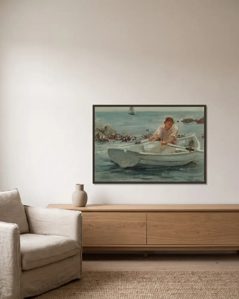 Roddbåten av Henry Scott Tuke inramad på en vägg