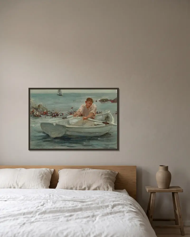 Roddbåten av Henry Scott Tuke inramad på en vägg