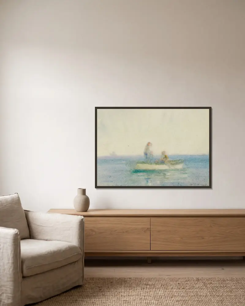 Dvě postavy na loďce, Henry Scott Tuke v rámu na stěně