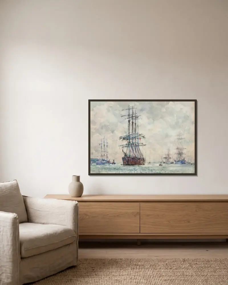 Segelschiffe in den Carrick Roads von Henry Scott Tuke gerahmt an einer Wand
