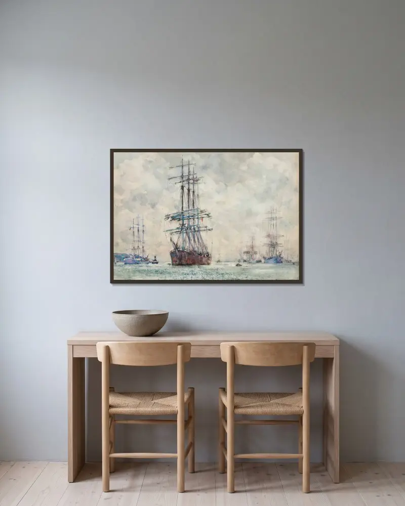 Segelschiffe in den Carrick Roads von Henry Scott Tuke gerahmt an einer Wand
