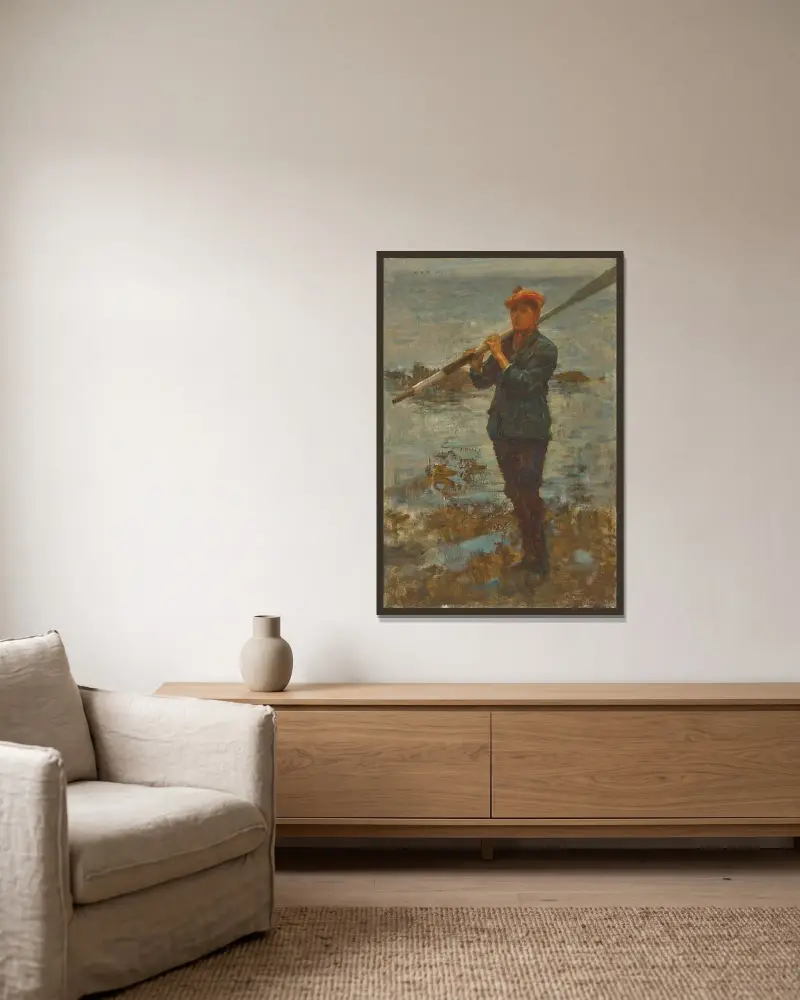 Ung man med åra av Henry Scott Tuke inramad på en vägg